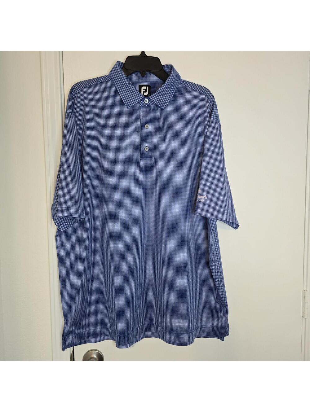 FootJoy Polo Shirt Mens XL Blue Houndstooth Short Sleeve Golf Casual Avery Ranch